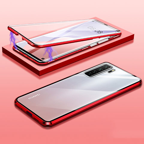 Funda Bumper Lujo Marco de Aluminio Espejo 360 Grados Carcasa M02 para Huawei Nova 7 SE 5G Rojo