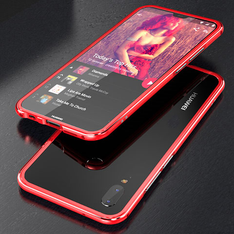 Funda Bumper Lujo Marco de Aluminio Espejo 360 Grados Carcasa M02 para Huawei P20 Lite Rojo