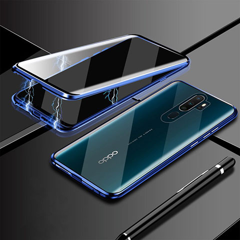 Funda Bumper Lujo Marco de Aluminio Espejo 360 Grados Carcasa M02 para Oppo A11 Azul