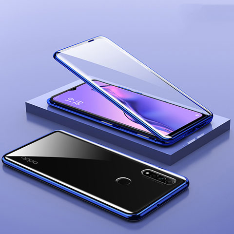 Funda Bumper Lujo Marco de Aluminio Espejo 360 Grados Carcasa M02 para Oppo A31 Azul