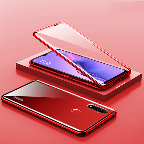 Funda Bumper Lujo Marco de Aluminio Espejo 360 Grados Carcasa M02 para Oppo A8 Rojo