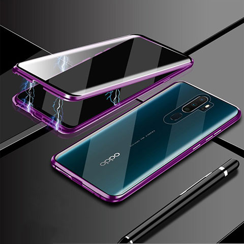 Funda Bumper Lujo Marco de Aluminio Espejo 360 Grados Carcasa M02 para Oppo A9 (2020) Morado