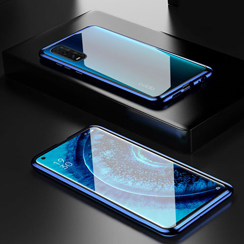 Funda Bumper Lujo Marco de Aluminio Espejo 360 Grados Carcasa M02 para Oppo Find X2 Azul