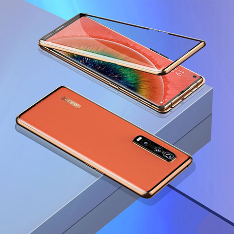 Funda Bumper Lujo Marco de Aluminio Espejo 360 Grados Carcasa M02 para Oppo Find X2 Pro Naranja