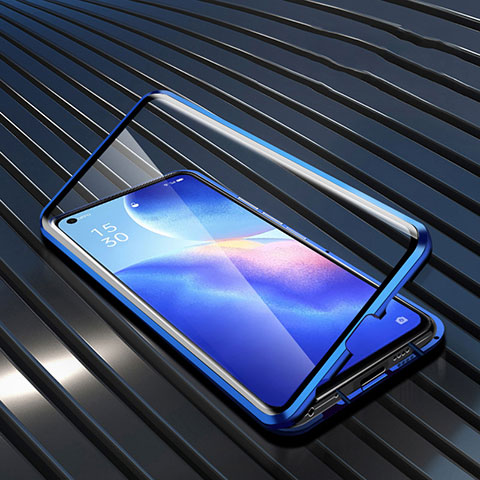 Funda Bumper Lujo Marco de Aluminio Espejo 360 Grados Carcasa M02 para Oppo Find X3 Lite 5G Azul