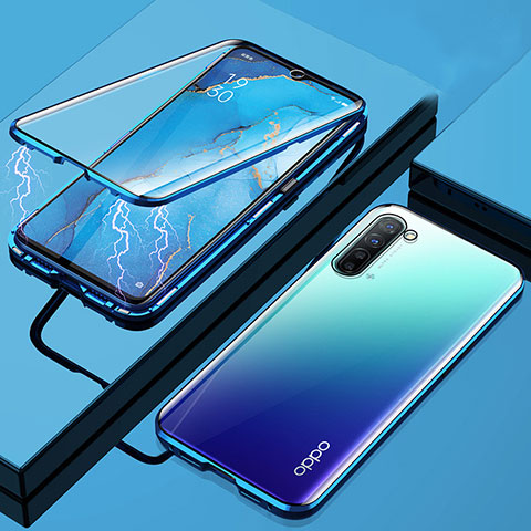 Funda Bumper Lujo Marco de Aluminio Espejo 360 Grados Carcasa M02 para Oppo K7 5G Azul