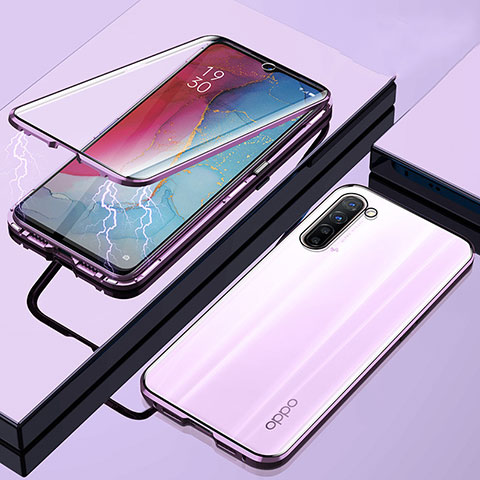 Funda Bumper Lujo Marco de Aluminio Espejo 360 Grados Carcasa M02 para Oppo K7 5G Morado