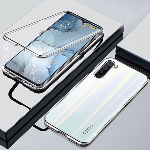 Funda Bumper Lujo Marco de Aluminio Espejo 360 Grados Carcasa M02 para Oppo K7 5G Plata