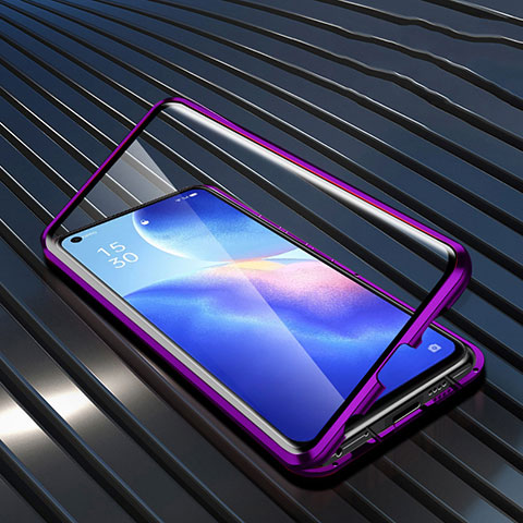 Funda Bumper Lujo Marco de Aluminio Espejo 360 Grados Carcasa M02 para Oppo Reno5 5G Morado