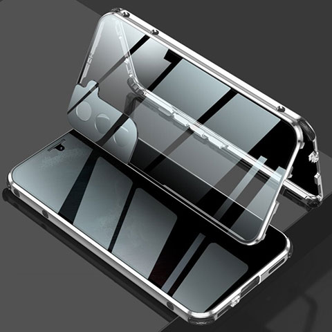 Funda Bumper Lujo Marco de Aluminio Espejo 360 Grados Carcasa M02 para Samsung Galaxy S23 5G Plata