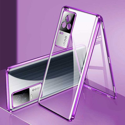 Funda Bumper Lujo Marco de Aluminio Espejo 360 Grados Carcasa M02 para Vivo iQOO 8 Pro 5G Morado