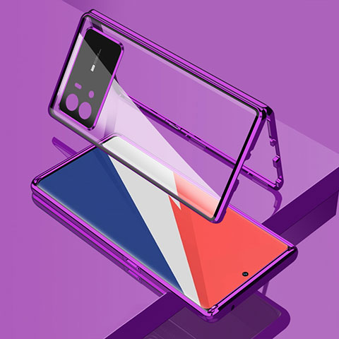 Funda Bumper Lujo Marco de Aluminio Espejo 360 Grados Carcasa M02 para Vivo iQOO 9 5G Morado