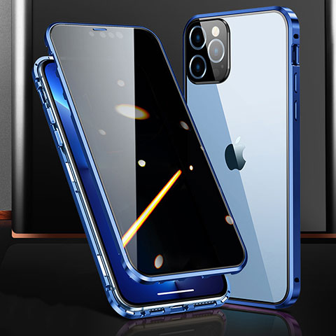 Funda Bumper Lujo Marco de Aluminio Espejo 360 Grados Carcasa M03 para Apple iPhone 13 Pro Azul