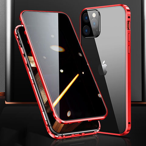 Funda Bumper Lujo Marco de Aluminio Espejo 360 Grados Carcasa M03 para Apple iPhone 14 Pro Max Rojo