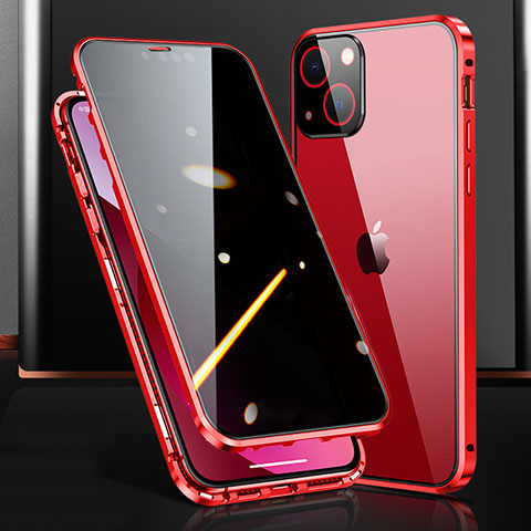 Funda Bumper Lujo Marco de Aluminio Espejo 360 Grados Carcasa M03 para Apple iPhone 14 Rojo