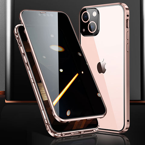 Funda Bumper Lujo Marco de Aluminio Espejo 360 Grados Carcasa M03 para Apple iPhone 15 Oro Rosa