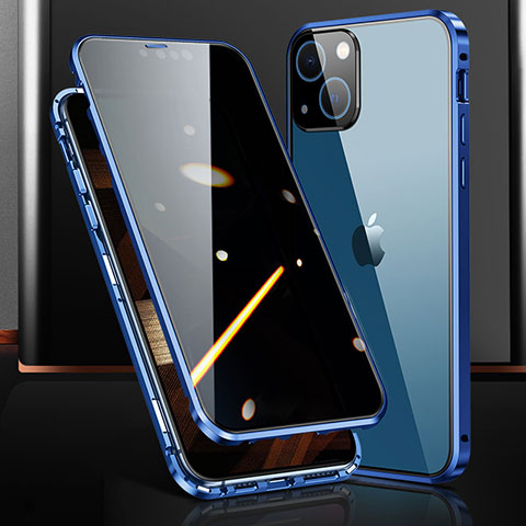 Funda Bumper Lujo Marco de Aluminio Espejo 360 Grados Carcasa M03 para Apple iPhone 15 Plus Azul