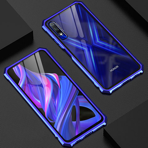 Funda Bumper Lujo Marco de Aluminio Espejo 360 Grados Carcasa M03 para Huawei Honor 9X Azul