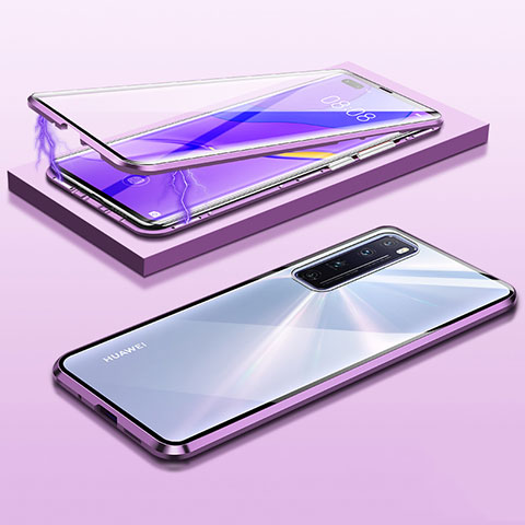 Funda Bumper Lujo Marco de Aluminio Espejo 360 Grados Carcasa M03 para Huawei Nova 7 Pro 5G Morado