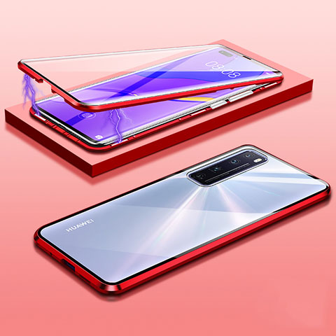 Funda Bumper Lujo Marco de Aluminio Espejo 360 Grados Carcasa M03 para Huawei Nova 7 Pro 5G Rojo