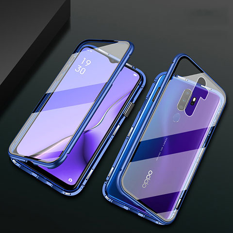 Funda Bumper Lujo Marco de Aluminio Espejo 360 Grados Carcasa M03 para Oppo A11 Azul