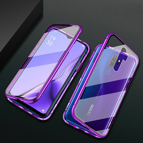 Funda Bumper Lujo Marco de Aluminio Espejo 360 Grados Carcasa M03 para Oppo A5 (2020) Morado