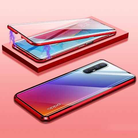 Funda Bumper Lujo Marco de Aluminio Espejo 360 Grados Carcasa M03 para Oppo Reno3 Pro Rojo