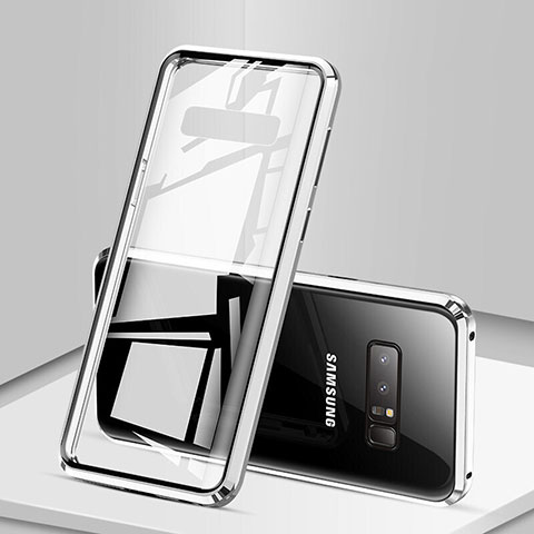 Funda Bumper Lujo Marco de Aluminio Espejo 360 Grados Carcasa M03 para Samsung Galaxy Note 8 Duos N950F Plata