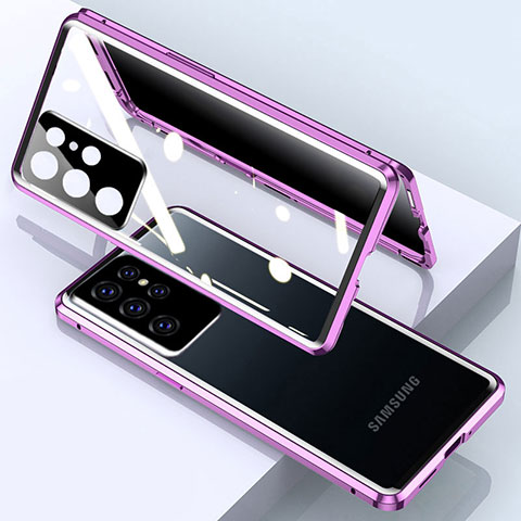 Funda Bumper Lujo Marco de Aluminio Espejo 360 Grados Carcasa M03 para Samsung Galaxy S23 Ultra 5G Morado