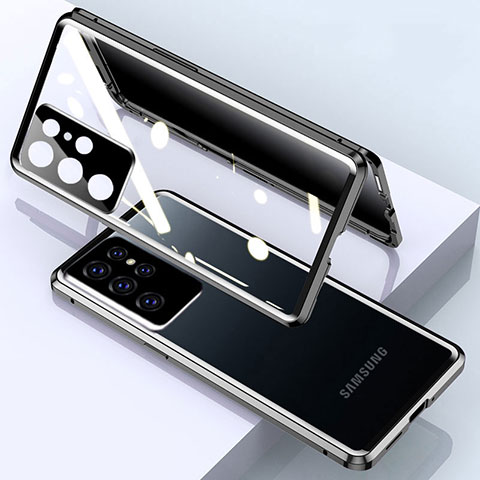 Funda Bumper Lujo Marco de Aluminio Espejo 360 Grados Carcasa M03 para Samsung Galaxy S23 Ultra 5G Negro