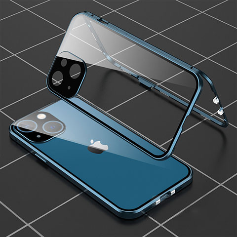 Funda Bumper Lujo Marco de Aluminio Espejo 360 Grados Carcasa M04 para Apple iPhone 14 Azul