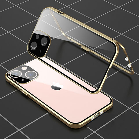 Funda Bumper Lujo Marco de Aluminio Espejo 360 Grados Carcasa M04 para Apple iPhone 15 Oro