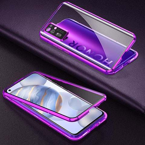 Funda Bumper Lujo Marco de Aluminio Espejo 360 Grados Carcasa M04 para Huawei Honor 30 Morado