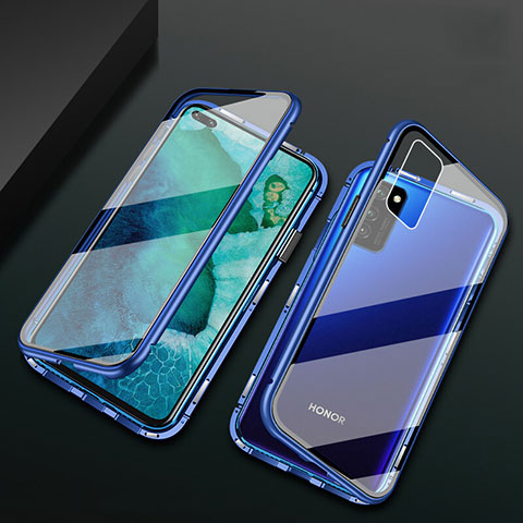 Funda Bumper Lujo Marco de Aluminio Espejo 360 Grados Carcasa M04 para Huawei Honor V30 5G Azul