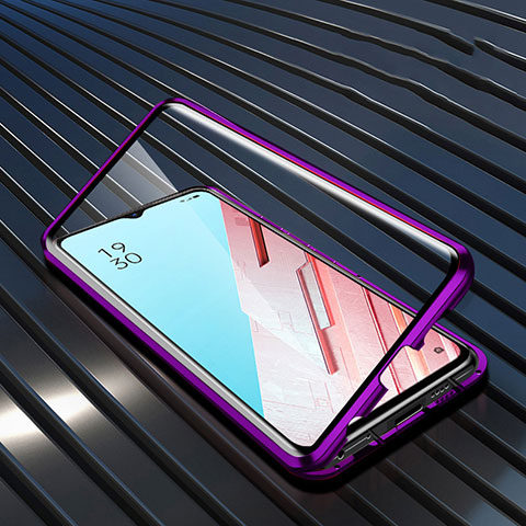 Funda Bumper Lujo Marco de Aluminio Espejo 360 Grados Carcasa M04 para Oppo K7 5G Morado