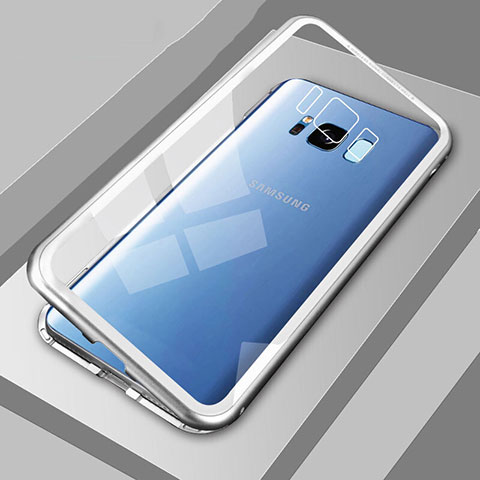 Funda Bumper Lujo Marco de Aluminio Espejo 360 Grados Carcasa M04 para Samsung Galaxy S8 Plus Plata