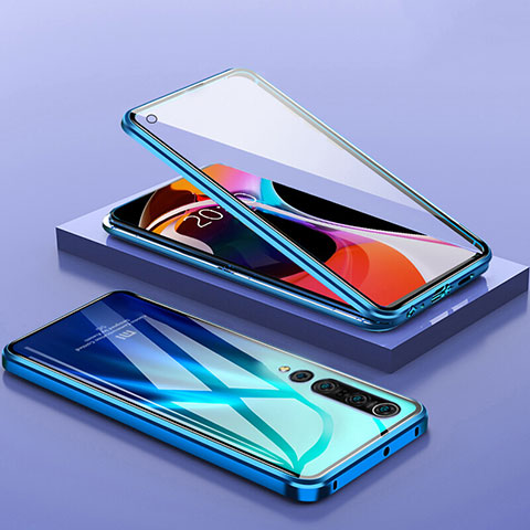 Funda Bumper Lujo Marco de Aluminio Espejo 360 Grados Carcasa M04 para Xiaomi Mi 10 Azul