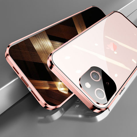 Funda Bumper Lujo Marco de Aluminio Espejo 360 Grados Carcasa M05 para Apple iPhone 15 Oro Rosa