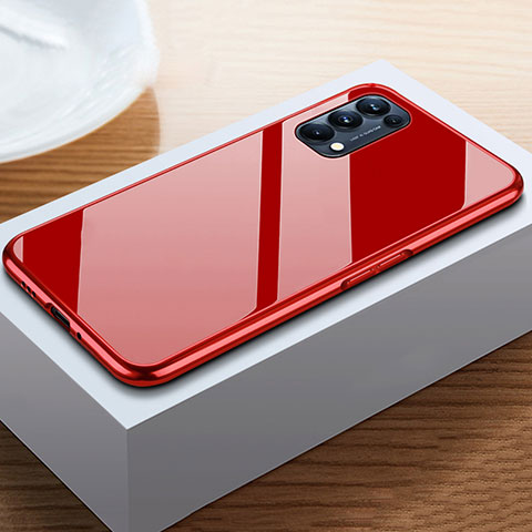 Funda Bumper Lujo Marco de Aluminio Espejo 360 Grados Carcasa M05 para Oppo Reno5 Pro 5G Rojo