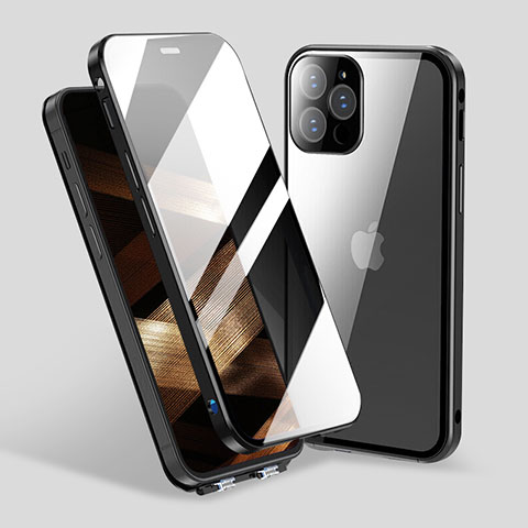 Funda Bumper Lujo Marco de Aluminio Espejo 360 Grados Carcasa M06 para Apple iPhone 14 Pro Max Negro