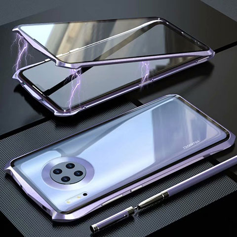 Funda Bumper Lujo Marco de Aluminio Espejo 360 Grados Carcasa M06 para Huawei Mate 30E Pro 5G Morado