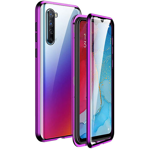 Funda Bumper Lujo Marco de Aluminio Espejo 360 Grados Carcasa M06 para Oppo K7 5G Morado