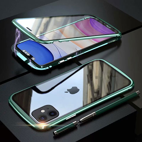 Funda Bumper Lujo Marco de Aluminio Espejo 360 Grados Carcasa M07 para Apple iPhone 11 Verde