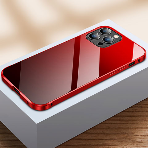 Funda Bumper Lujo Marco de Aluminio Espejo 360 Grados Carcasa M07 para Apple iPhone 15 Pro Max Rojo y Negro