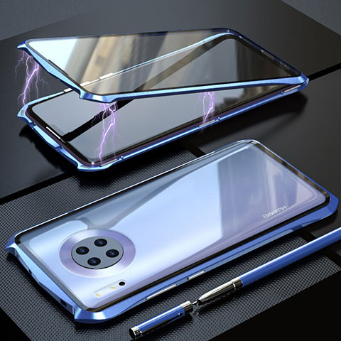 Funda Bumper Lujo Marco de Aluminio Espejo 360 Grados Carcasa M08 para Huawei Mate 30 Pro Azul