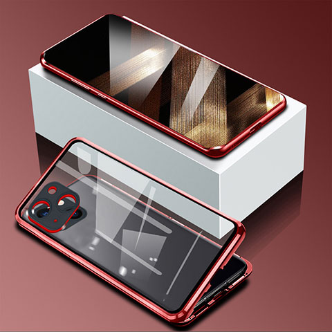 Funda Bumper Lujo Marco de Aluminio Espejo 360 Grados Carcasa M09 para Apple iPhone 15 Plus Rojo