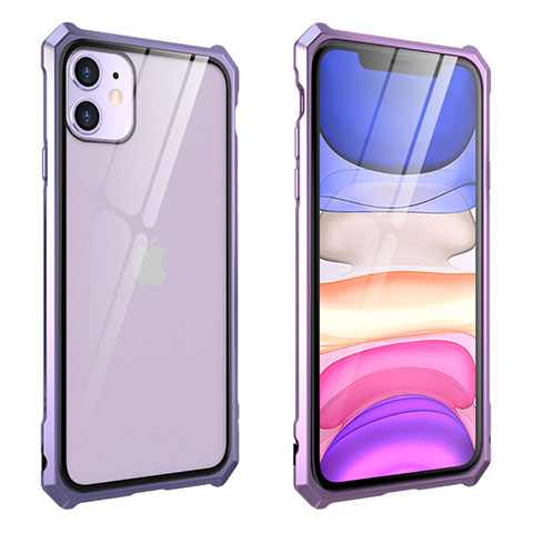 Funda Bumper Lujo Marco de Aluminio Espejo 360 Grados Carcasa M10 para Apple iPhone 11 Morado