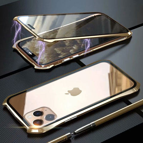 Funda Bumper Lujo Marco de Aluminio Espejo 360 Grados Carcasa M10 para Apple iPhone 11 Pro Max Oro