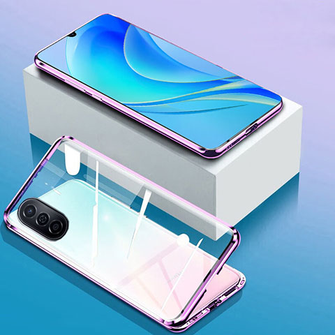 Funda Bumper Lujo Marco de Aluminio Espejo 360 Grados Carcasa P01 para Huawei Enjoy 50 Morado