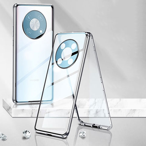 Funda Bumper Lujo Marco de Aluminio Espejo 360 Grados Carcasa P01 para Huawei Enjoy 50 Pro Plata